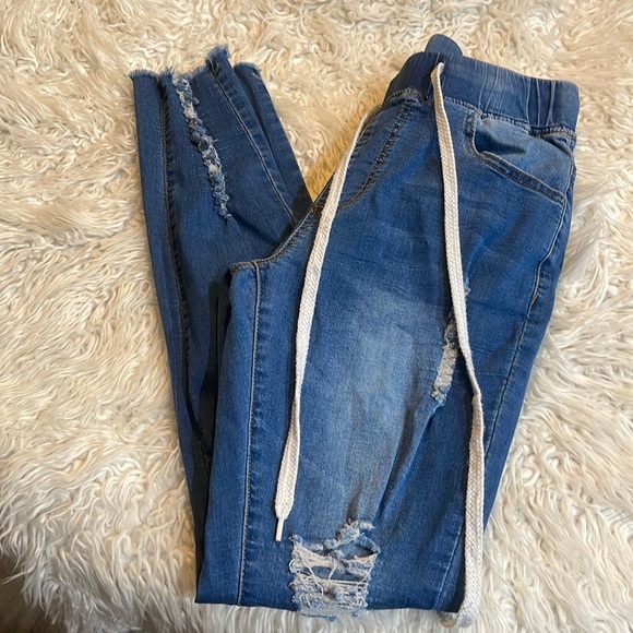 Atditama Mid Rise Waisted Distressed Ripped Skinny Slim Stretch Destroyed Jogger - Picture 4 of 4